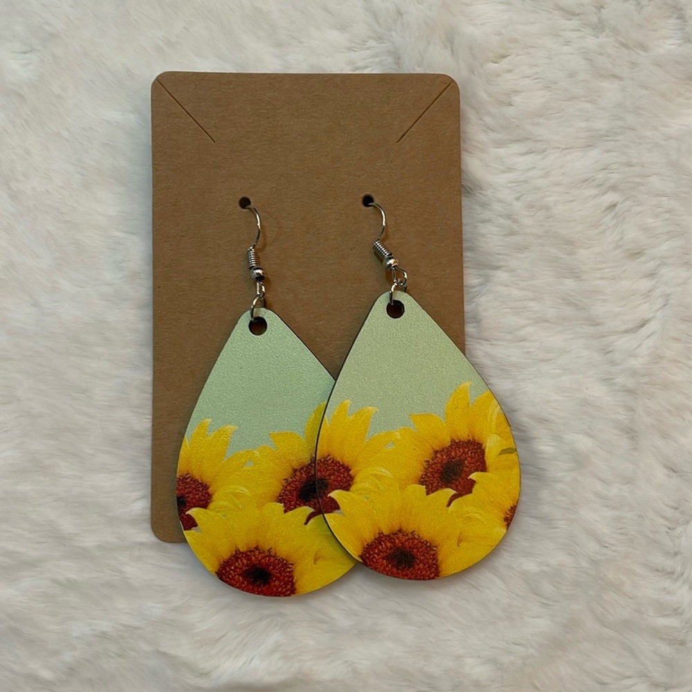 Mint Green Sunflower Wooden Earrings